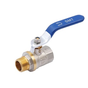 SMART 521NY6604B Кран шаровый 1/2" наружняя - внутренняя резьба, синяя ручка, никель - желтый, 80 штук в упаковке