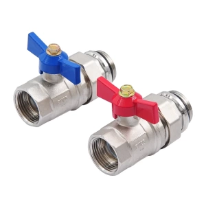 GIDRO FORCE GFS512N0010 Кран шаровый прям 1" внутренняя - наружняя резьба, с полусгоном и прокладкой,  пара красная и синяя бабочка, никель фото в интернет-магазине SMARTGRP