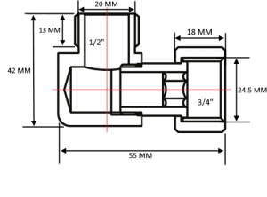 SANITAN 1751SCH0405 Уголок гайка - штуцер 3/4" х 1/2" железо-хром 20пар/кор  фото в интернет-магазине SMARTGRP