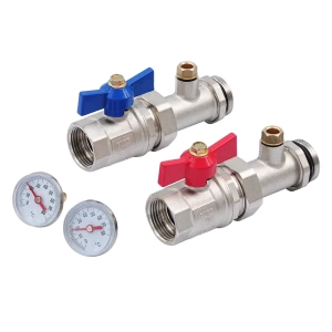 GIDRO FORCE GFS515N0010 Кран шаровый прям 1" внутренняя - наружняя резьба, с полусгоном, прокладкой и термометром, пара красная и синяя бабочка, никель фото в интернет-магазине SMARTGRP