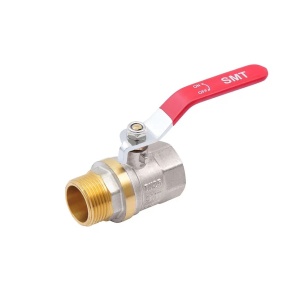 SMART 521NY6610R Кран шаровый 1" наружняя - внутренняя резьба, красная ручка, никель - желтый, 30 штук в упаковке