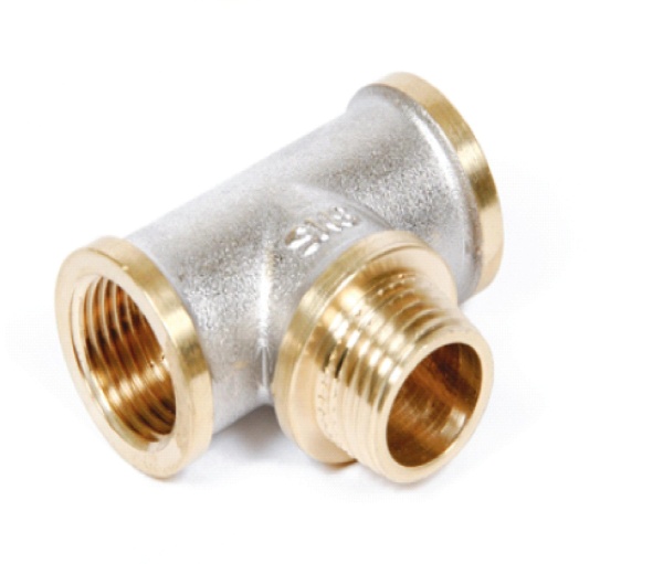 SMART SMT767NY6604 Тройник 1/2" наружняя резьба х 1/2" внутренняя резьба х 1/2" наружняя резьба, никель - желтый, 60 штук в упаковке фото в интернет-магазине SMARTGRP